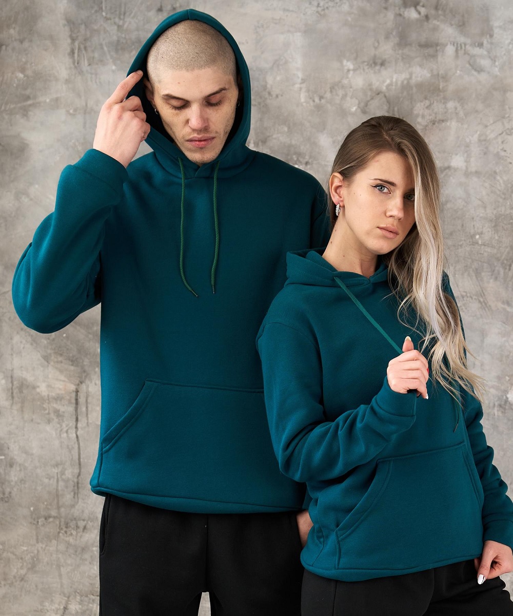Худі на флісі смарагдового кольору