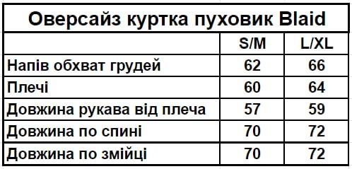 таблиця розмірів зимові куртки